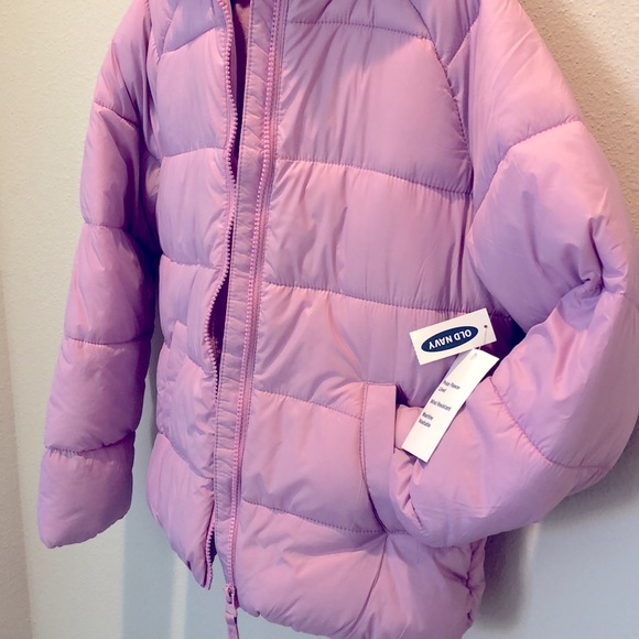 Old Navy Girls Polar Fleece Lined Zip Up Puffer Jacket - Picture 3 of 4